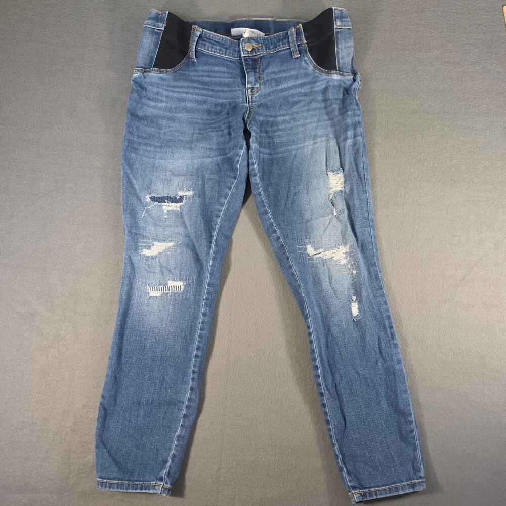Liz Lange Maternity Womens Medium Distressed Ankle Skinny Jeans Side Elastic